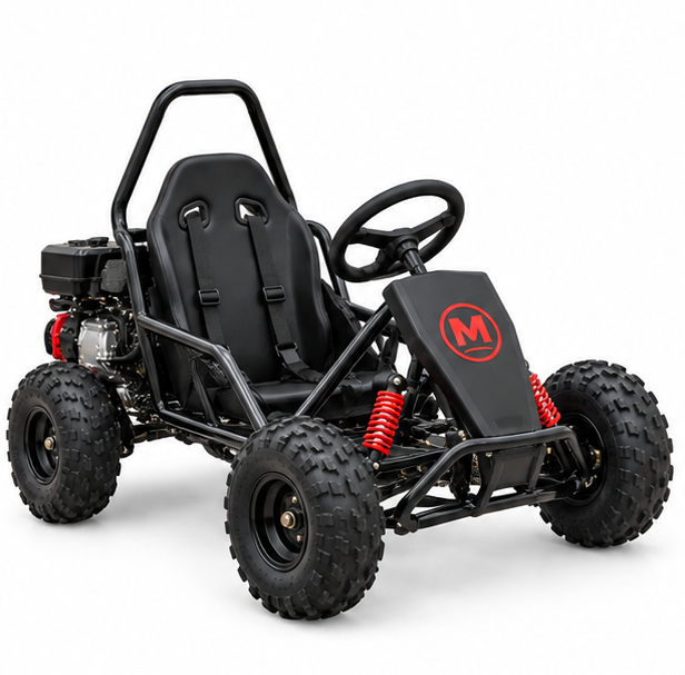 04_1 Moozgo Rookie 98cc Kids Off-Road Go-Kart with Roll Cage, Black - Image 1