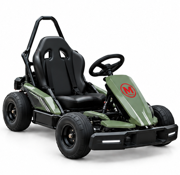 07_1 Moozgo Volt 48V Electric Go-Kart with LED Light Bar, Army Green - Image 1